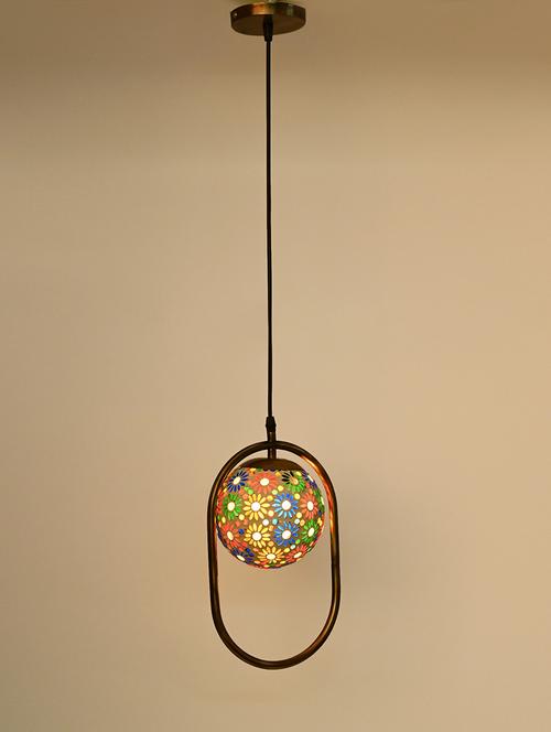 decorative oval type hanging mosaic ceiling light/ lamp with colorful glass shade, pack of 4 lamps - 18802979 - Very Small Image - 1