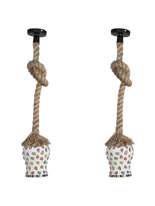 pendant rope hanging ceiling lamp/ light with designer glass lamp shade, pack of 2 lamps - 18803008 - Very Small Image - 1