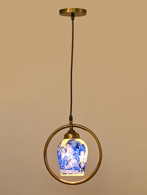 stylish round pendant ceiling lamp light for home indoor ,blue, gold - 18803010 - Very Small Image - 1
