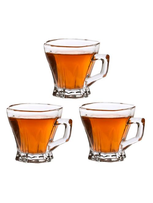 designer & stylish transparent tea/coffee cup, glass, 180 ml, pack of- 3 - 18803309 - Very Small Image - 1