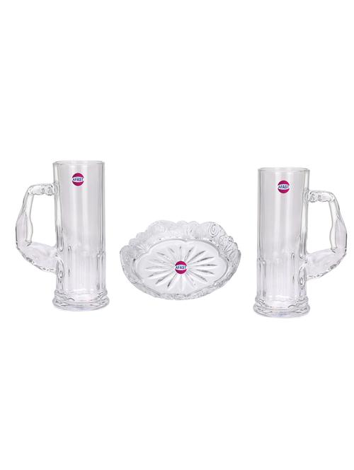combo of 2 beer glass and 1 snack plate, transparent, glass, pack of 3 -a5 - 18807060 - Very Small Image - 1