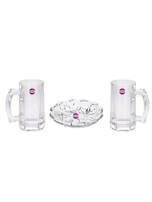combo of 2 beer glass and 1 snack plate, transparent, glass, pack of 3 -a8 - 18807063 - Very Small Image - 1