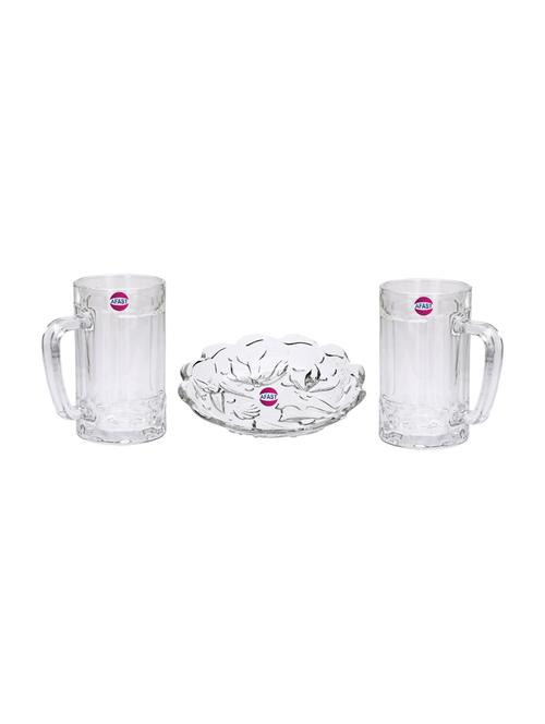 combo of 2 beer glass and 1 snack plate, transparent, glass, pack of 3 -a10 - 18807065 - Very Small Image - 1