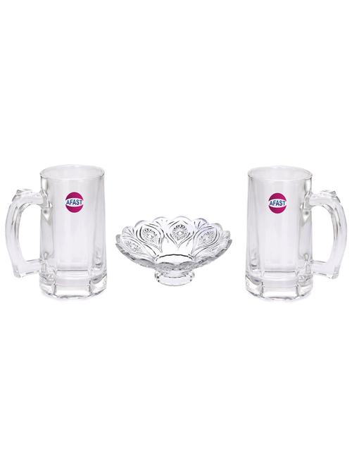 combo of 2 beer glass and 1 snack plate, transparent, glass, pack of 3 -a29 - 18807084 - Very Small Image - 1