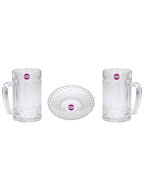 combo of 2 beer glass and 1 snack plate, transparent, glass, pack of 3 -a34 - 18807089 - Very Small Image - 1