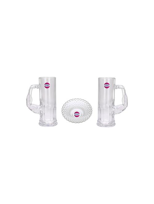 combo of 2 beer glass and 1 snack plate, transparent, glass, pack of 3 -a36 - 18807091 - Very Small Image - 1