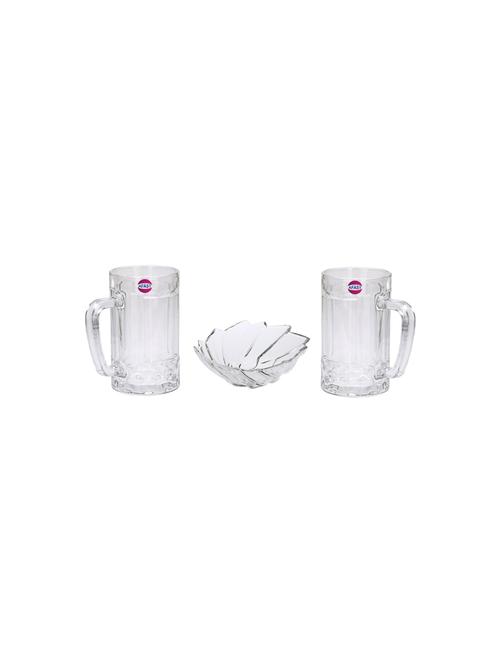 combo of 2 beer glass and 1 snack plate, transparent, glass, pack of 3 -a40 - 18807095 - Very Small Image - 1