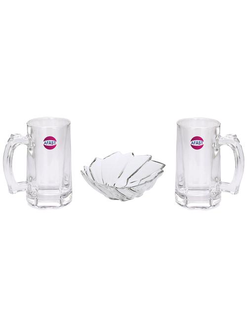 combo of 2 beer glass and 1 snack plate, transparent, glass, pack of 3 -a41 - 18807096 - Very Small Image - 1