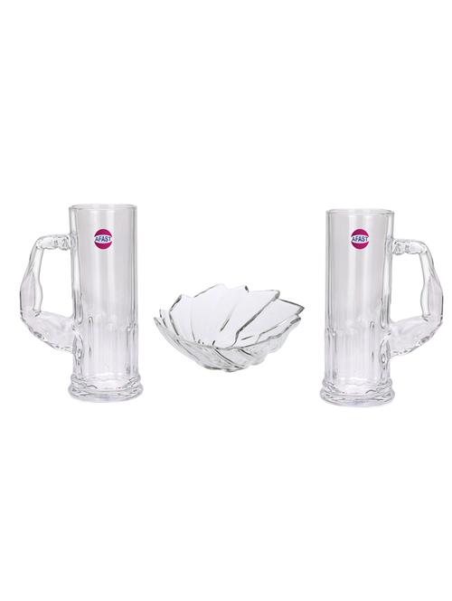 combo of 2 beer glass and 1 snack plate, transparent, glass, pack of 3 -a42 - 18807097 - Very Small Image - 1
