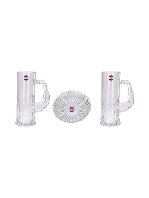 combo of 2 beer glass and 1 snack plate, transparent, glass, pack of 3 -a58 - 18807113 - Very Small Image - 1