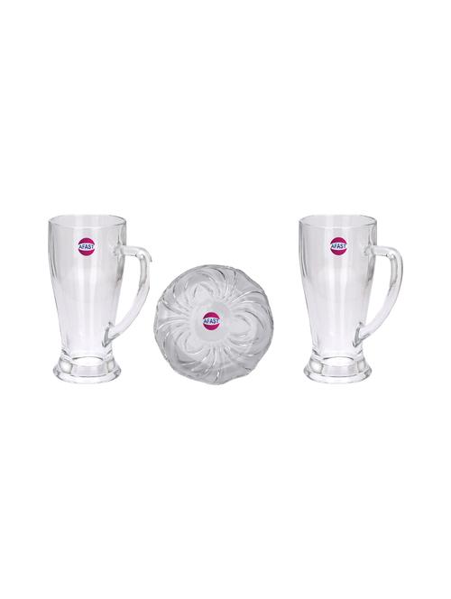 combo of 2 beer glass and 1 snack plate, transparent, glass, pack of 3 -a61 - 18807116 - Very Small Image - 1