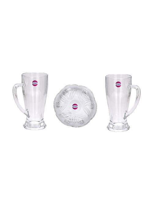 combo of 2 beer glass and 1 snack plate, transparent, glass, pack of 3 -a67 - 18807122 - Very Small Image - 1