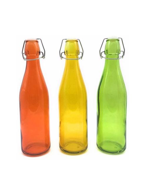 glass transparent water bottle, 1000 ml, red, yellow, green - 18807265 - Very Small Image - 1