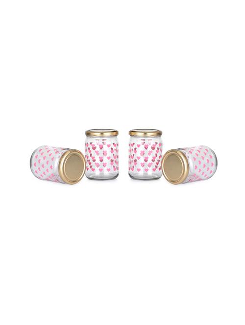 lovely heart printad glass storage container, airtight metal cap, 500ml, pack of 6 - 18807451 - Very Small Image - 1