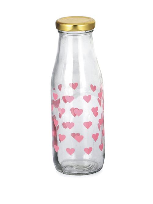 lovely heart glass water/milk bottle, metal metal cap, 300ml, pack of 1 - 18807452 - Very Small Image - 1