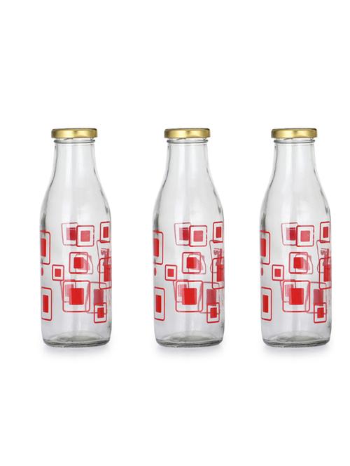 red square glass water/milk bottle, metal metal cap, 500ml, pack of 3 - 18807478 - Very Small Image - 1