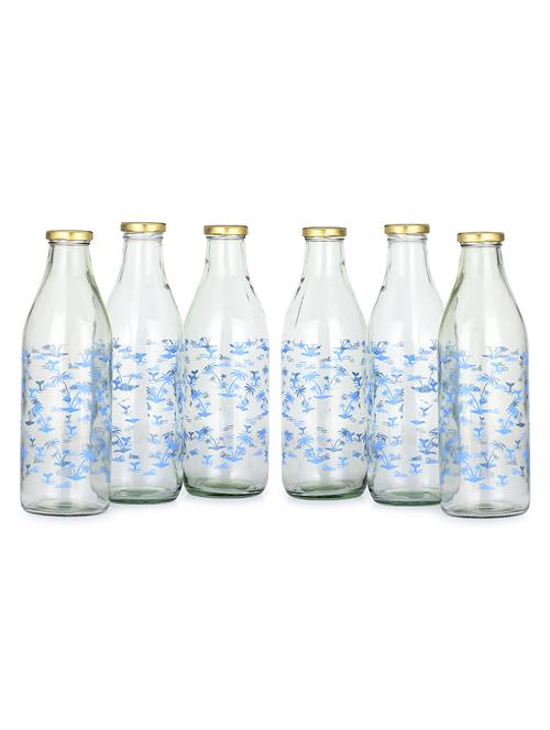 blue tree glass water/milk bottle, metal metal cap, 1000ml, pack of 6 - 18807493 - Very Small Image - 1