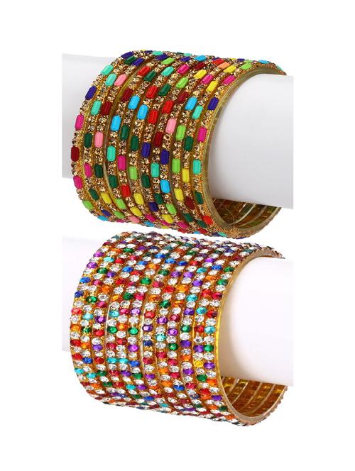 stone embellished glass bangles combo - 18817767 - Very Small Image - 1