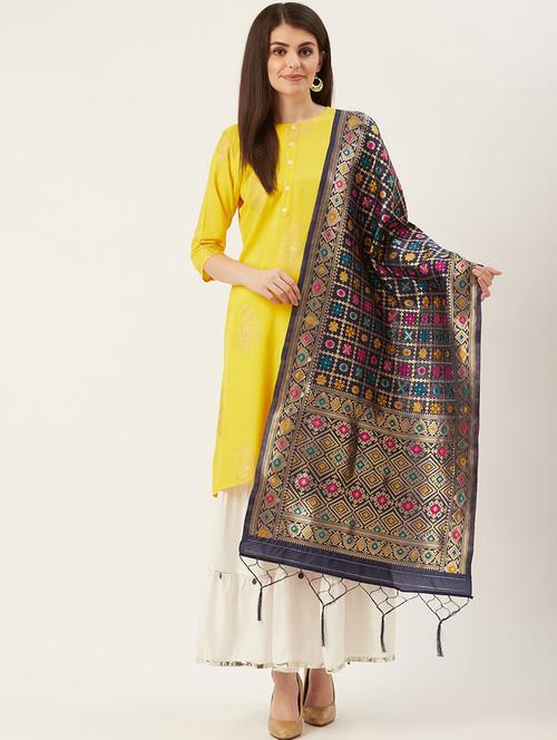 blue silk blend dupatta - 18824475 - Very Small Image - 1