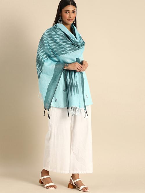 blue ikat print dupatta with fringes - 18824486 - Very Small Image - 1