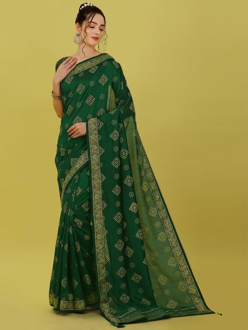 women's floral green colored saree with blouse - 18824492 - Very Small Image - 1