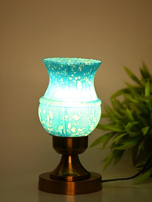 designer led compatible table lamp with decorated glass shade - 18825269 - Very Small Image - 1