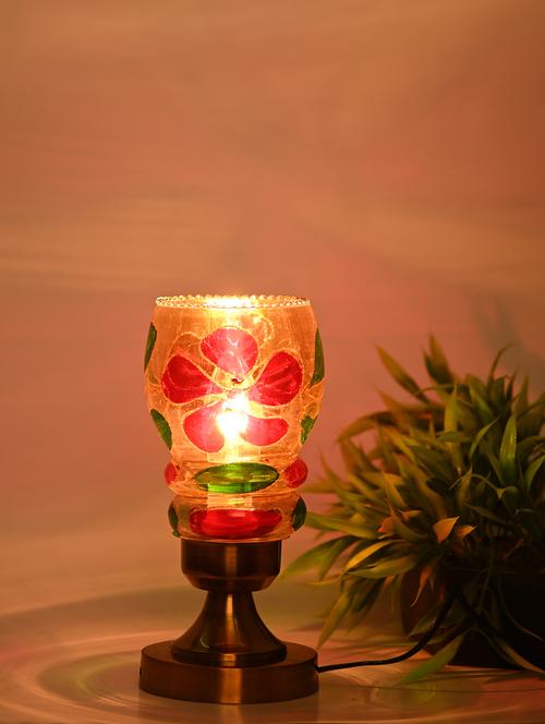 designer led compatible table lamp with decorated glass shade - 18825416 - Very Small Image - 1