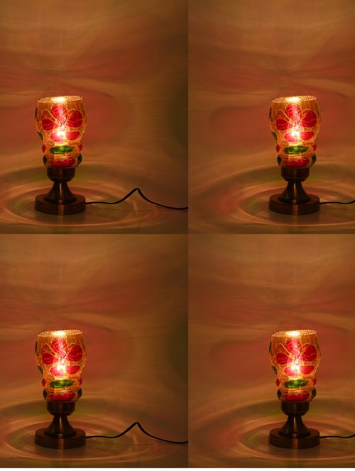 designer led compatible table lamp with decorated glass shade - 18825420 - Very Small Image - 1