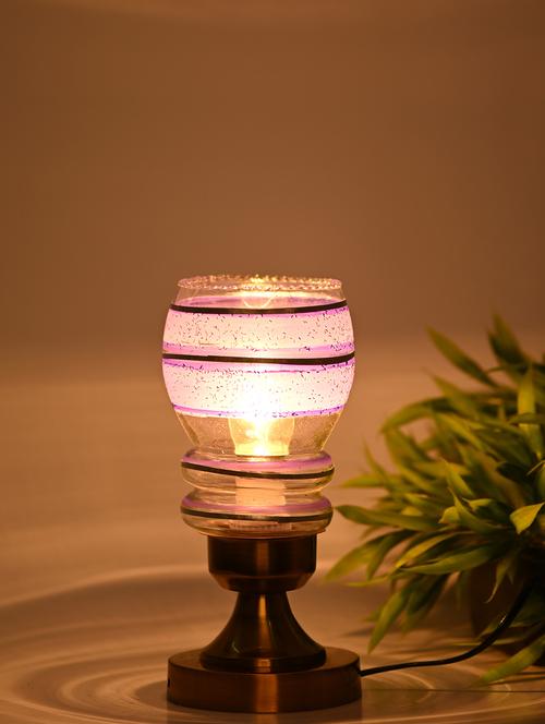 designer led compatible table lamp with decorated glass shade - 18825449 - Very Small Image - 1