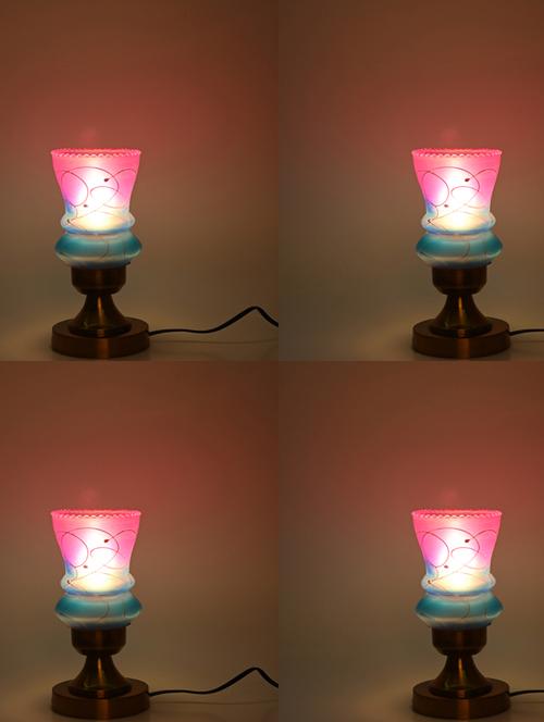designer led compatible table lamp with decorated glass shade - 18825486 - Very Small Image - 1