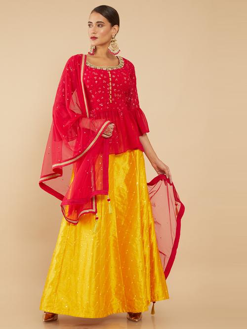 multi colored silk flared lehenga - 18825607 - Very Small Image - 1