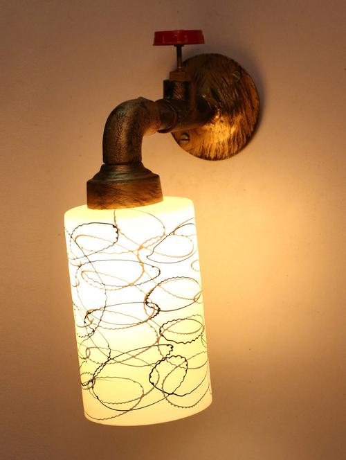 vintage tap wall fitting fixture light with colorful decorative glass shade, e27, metal, glass - 18836090 - Very Small Image - 1