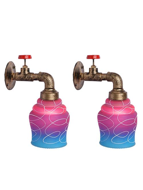 vintage tap wall fitting fixture light with colorful decorative glass shade, e27, metal, glass - 18836103 - Very Small Image - 1