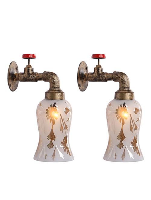 vintage tap wall fitting fixture light with colorful decorative glass shade, e27, metal, glass - 18836118 - Very Small Image - 1
