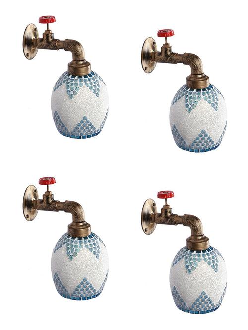 vintage tap wall fitting fixture light with colorful decorative glass shade, e27, metal, glass - 18836125 - Very Small Image - 1