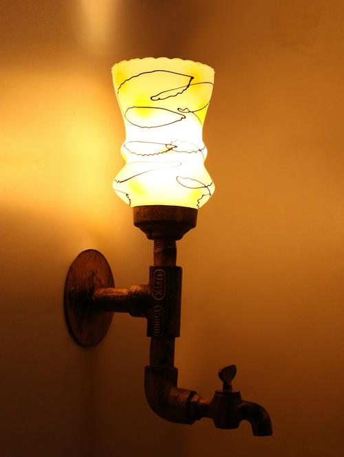vintage tap wall fitting fixture light with colorful decorative glass shade, e27, metal, glass - 18836126 - Very Small Image - 1