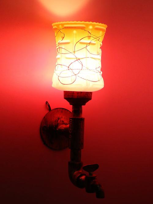 vintage tap wall fitting fixture light with colorful decorative glass shade, e27, metal, glass - 18836132 - Very Small Image - 1