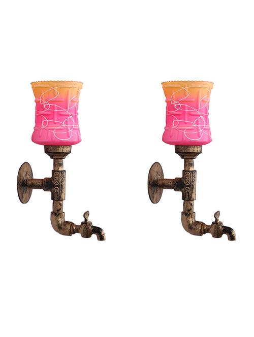 vintage tap wall fitting fixture light with colorful decorative glass shade, e27, metal, glass - 18836133 - Very Small Image - 1