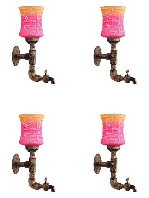 vintage tap wall fitting fixture light with colorful decorative glass shade, e27, metal, glass - 18836134 - Very Small Image - 1