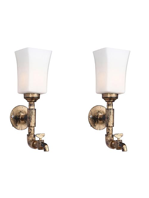vintage tap wall fitting fixture light with colorful decorative glass shade, e27, metal, glass - 18836136 - Very Small Image - 1