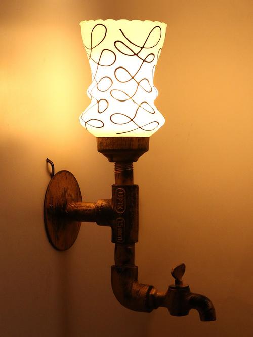 vintage tap wall fitting fixture light with colorful decorative glass shade, e27, metal, glass - 18836138 - Very Small Image - 1