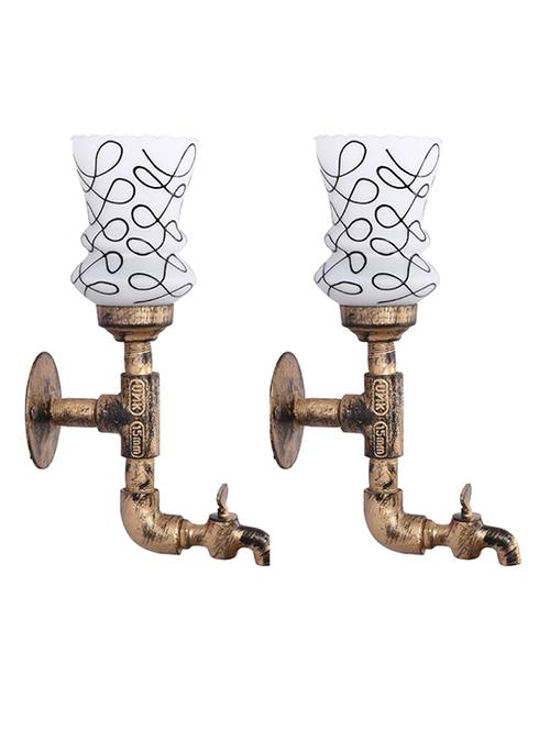 vintage tap wall fitting fixture light with colorful decorative glass shade, e27, metal, glass - 18836139 - Very Small Image - 1