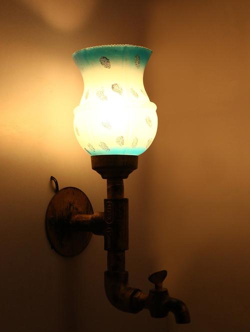 vintage tap wall fitting fixture light with colorful decorative glass shade, e27, metal, glass - 18836144 - Very Small Image - 1