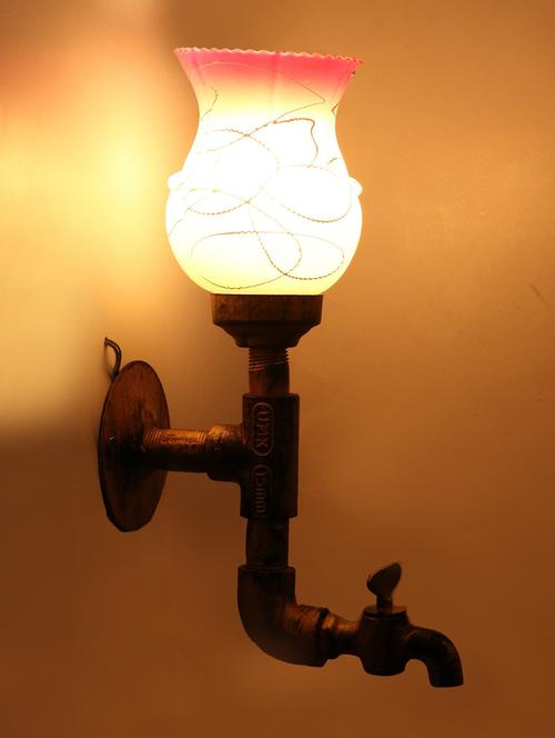 vintage tap wall fitting fixture light with colorful decorative glass shade, e27, metal, glass - 18836153 - Very Small Image - 1
