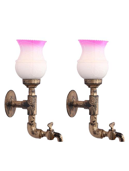 vintage tap wall fitting fixture light with colorful decorative glass shade, e27, metal, glass - 18836154 - Very Small Image - 1
