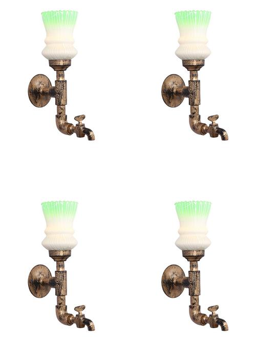 vintage tap wall fitting fixture light with colorful decorative glass shade, e27, metal, glass - 18836158 - Very Small Image - 1