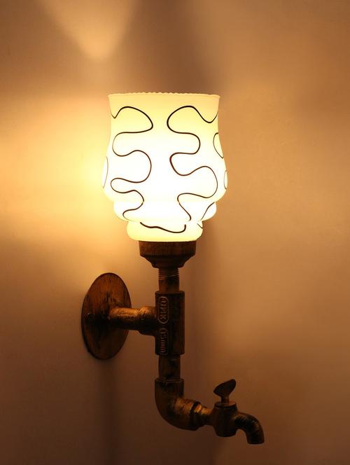 vintage tap wall fitting fixture light with colorful decorative glass shade, e27, metal, glass - 18836159 - Very Small Image - 1