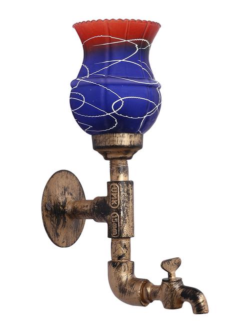vintage tap wall fitting fixture light with colorful decorative glass shade, e27, metal, glass - 18836168 - Very Small Image - 1