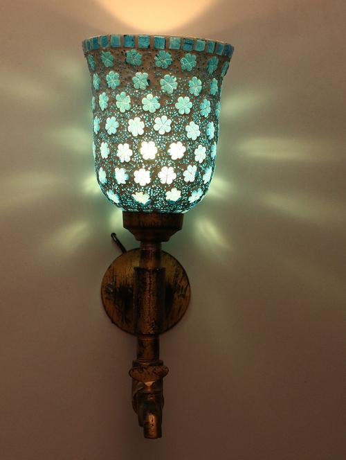 vintage tap wall fitting fixture light with colorful decorative glass shade, e27, metal, glass - 18836174 - Very Small Image - 1