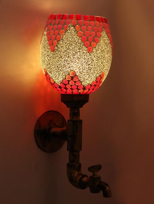 vintage tap wall fitting fixture light with colorful decorative glass shade, e27, metal, glass - 18836177 - Very Small Image - 1